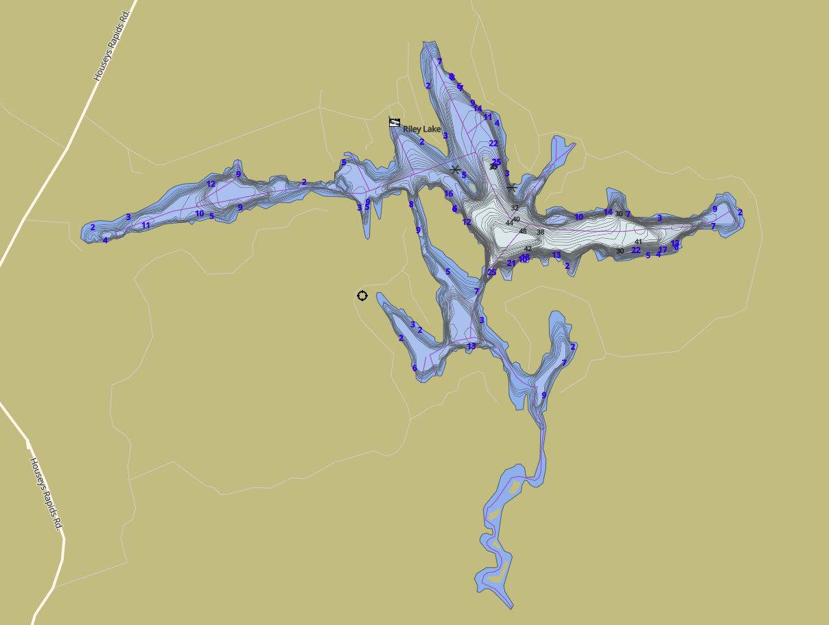 Contour Map of Riley Lake in Municipality of Gravenhurst and the District of Muskoka